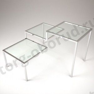 Стол торговый для магазина, трехярусный, прозрачное стекло, MD-NRG.007.NS.GL