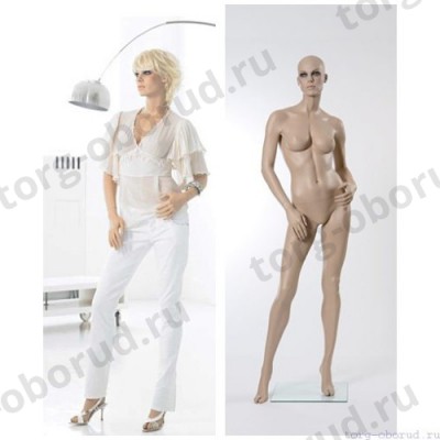 Манекен женский реалистичный телесный, с макияжем (парик отдельно), для одежды в полный рост, стоячий, с отставленной вбок правой ногой. MD-Gold 05
