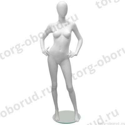 Манекен женский, белый, абстрактный, для одежды в полный рост, стоячий прямо, руки согнуты в локтях. MD-Glance Matte 06
