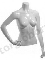 Торс женский, скульптурный, укороченый, цвет белый глянец, левая рука согнута в локте. MD-C-08-01G