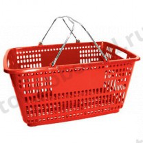 Корзина пластиковая без пластика на ручках, для магазинов и торговых залов, объем 30л, цвет красный, MD-PL-210-R