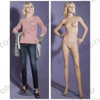Манекен женский реалистичный телесный, с макияжем и париком, для одежды в полный рост, стоячий прямо, руки согнуты в локтях. MD-LG-96