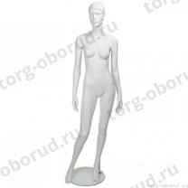 Манекен женский стилизованный, скульптурный белый, для одежды в полный рост, стоячий прямо, руки опущены. MD-IN-4Sheila-01M