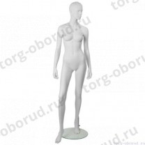 Манекен женский стилизованный, скульптурный белый, для одежды в полный рост, стоячий прямо, правая нога немного отставлена вперед. MD-IN-6Mara-01M