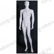 Манекен мужской стилизованный, скульптурный белый, для одежды в полный рост, стоячий прямо, классическая поза. MD-MW-14