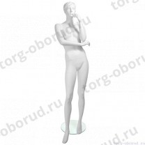 Манекен женский стилизованный, скульптурный белый, для одежды в полный рост, стоячий прямо, руки согнуты в локтях. MD-Lauren Pose 01