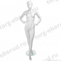 Манекен женский стилизованный, скульптурный белый, для одежды в полный рост, стоячий прямо, руки согнуты в локтях. MD-Lauren Pose 02