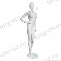 Манекен женский, глянцевый белый, абстрактный, для одежды в полный рост, стоячий, правая рука согнута в локте. MD-Vita Type 01F-01M