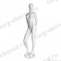Манекен женский, глянцевый белый, абстрактный, для одежды в полный рост, стоячий прямо, правая нога согнута, руки убраны за спину. MD-Vita Type 02F-01G