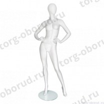 Манекен женский, глянцевый белый, абстрактный, для одежды в полный рост, стоящий прямо, руки согнуты в локтях. MD-Vita Type 07F-01M