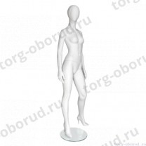 Манекен женский, глянцевый белый, абстрактный, для одежды в полный рост, стоящий прямо, левая нога немного отставлена в сторону. MD-Vita Type 08F-01M