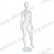 Манекен женский, глянцевый белый, абстрактный, для одежды в полный рост, стоящий прямо, левая нога немного отставлена в сторону. MD-Vita Type 08F-01G