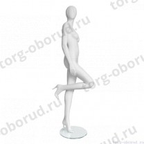 Манекен женский, глянцевый белый, абстрактный, для одежды в полный рост, стоящий, правая нога согнута в колене. MD-Vita Type 09F-01M