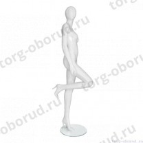 Манекен женский, глянцевый белый, абстрактный, для одежды в полный рост, стоящий, правая нога согнута в колене. MD-Vita Type 09F-01G