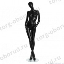 Манекен женский, глянцевый черный, абстрактный, для одежды в полный рост, стоящий прямо, ноги скрещены. MD-Storm Type 01F-02G