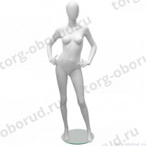 Манекен женский, белый, абстрактный, для одежды в полный рост, стоячий прямо, руки согнуты в локтях. MD-Glance Matte 06
