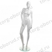 Манекен женский, белый глянцевый, абстрактный, для одежды в полный рост на круглой подставке, стоячий прямо. MD-TANGO 06F-01G