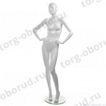 Манекен женский, белый глянцевый, абстрактный, для одежды в полный рост на круглой подставке, стоячий, руки согнуты в локтях. MD-TANGO 09F-01G