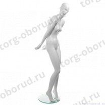 Манекен женский, белый глянцевый, абстрактный, для одежды в полный рост на круглой подставке, стоячий, изогнутый. MD-TANGO 10F-01G
