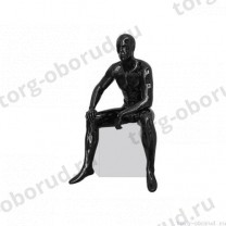 Манекен мужской, черный глянцевый, абстрактный, для одежды в полный рост на круглой подставке, сидячий. MD-EGO 34M-02G