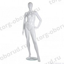 Манекен женский, абстрактный, для одежды в полный рост, цвет белый глянец, стоячий прямо, левая рука согнута в локте. MD-Glance 02(бел)
