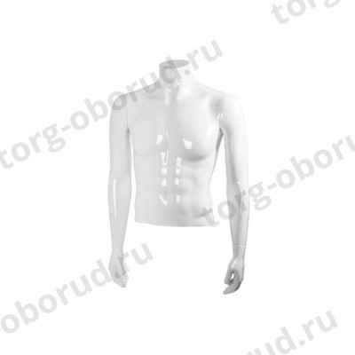 Торс мужской с руками, укороченный, стилизованый, цвет белый глянец. MD-STILE 04-01G