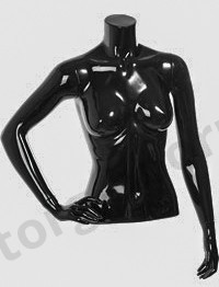Торс женский с руками, скульптурный, укороченный, цвет черный глянец, правая рука согнута в локте. MD-C-08-02G