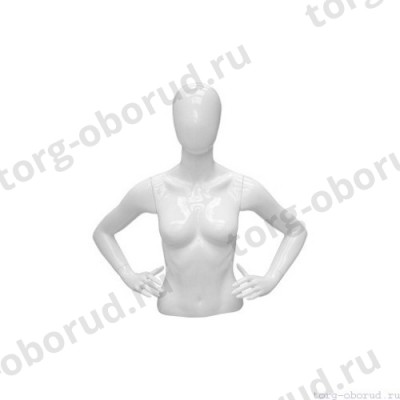 Торс женский (с головой и руками), укороченный, абстрактный, цвет белый глянец, руки согнуты в локтях. MD-C-23-01G