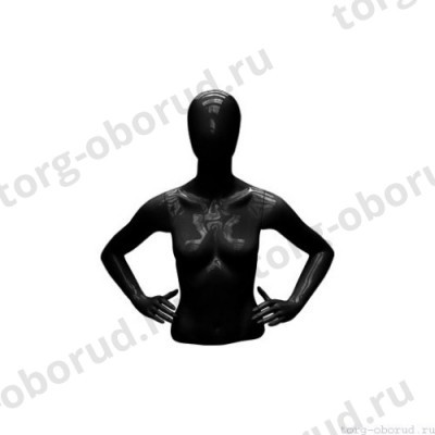 Торс женский (с головой и руками), укороченный, абстрактный, цвет черный глянец, руки согнуты. MD-C-23-02G