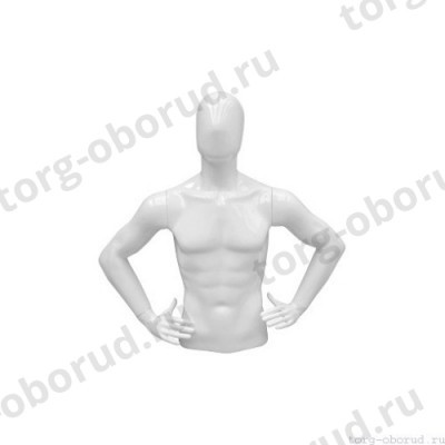 Торс мужской (с головой и руками), укороченный, абстрактный, цвет белый глянец, руки согнуты в локтях. MD-C-21-01G