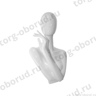 Бюст женский, стилизованный, укороченый, левая рука поднята к лицу, цвет белый глянец, MD-Head RETRO 01F-01G