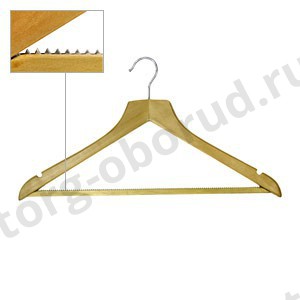 Вешалка плечики для одежды деревянные, с перекладиной, ширина 450мм, цвет светлое дерево. MD-WS 010