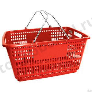 Корзина пластиковая без пластика на ручках, для магазинов и торговых залов, объем 30л, цвет красный, MD-PL-210-R