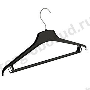 Вешалка плечики для одежды из пластика, с перекладиной и крючками,  440мм, цвет черный, размер одежды: 44-46(М), MD-KV 44-4