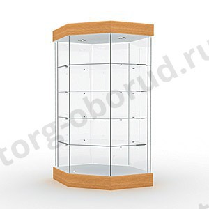 Торговая стеклянная витрина для магазина с освещением, высота 1840мм, задняя стенка зеркальная. MD-B-4.MR