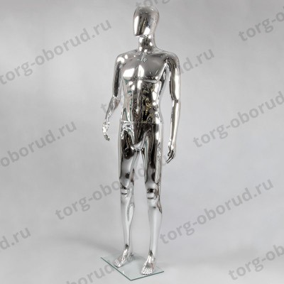 Манекен мужской ростовой без лица, серебряный глянец, для магазина одежды ME-3S
