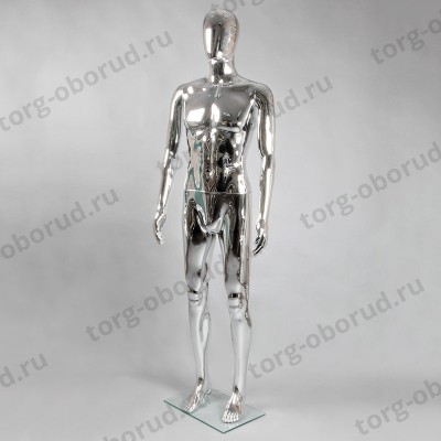 Манекен мужской ростовой без лица, серебряный глянец, для магазина одежды ME-4S