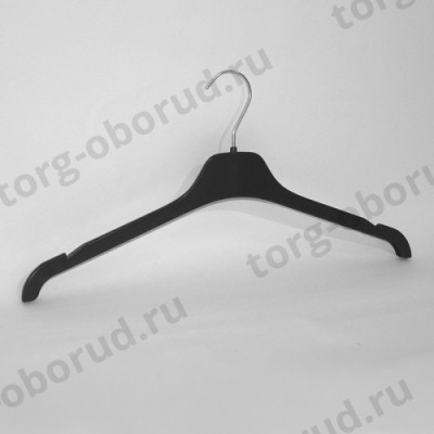 Вешалка плечики для рубашек, футболок и платьев пластиковая с выемками 460 мм, черная, размер одежды: 48-50(L), FN-46