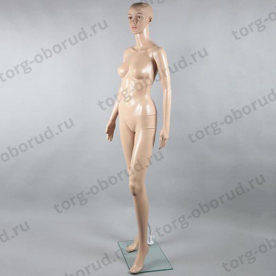 Манекен женский ПНД в полный рост, со съемной головой, нога сдвинута в сторону, пластиковый, телесный XSL-2