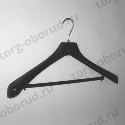 Вешалка плечики для костюмов и верхней одежды пластиковая зимняя, с перекладиной, 450 мм, черная, размер одежды: 48-50(L). V-45P