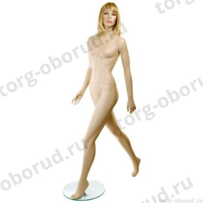 Манекен женский реалистичный телесный, с макияжем (парик отдельно), для одежды в полный рост, стоячий, повернутый боком, имитирующий движение. MD-VOGUE Type 3