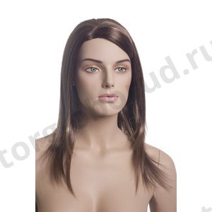 Парик женский для манекена, искусственный, без челки, средней длины прямые волосы, цвет каштан. MD-A18