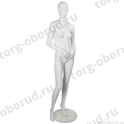 Манекен женский стилизованный, скульптурный белый, для одежды в полный рост, стоячий прямо. MD-IN-3Mara-01M