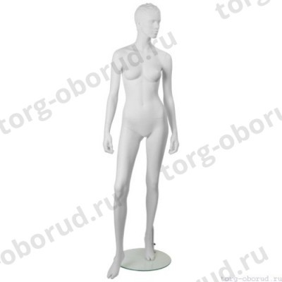 Манекен женский стилизованный, скульптурный белый, для одежды в полный рост, стоячий прямо, правая нога немного отставлена вперед. MD-IN-6Mara-01M