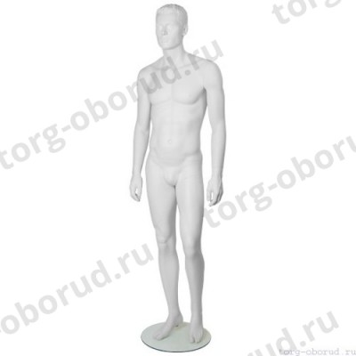 Манекен мужской стилизованный, скульптурный белый, для одежды в полный рост, стоячий прямо, клссическая поза. MD-IN-33Alex-01M