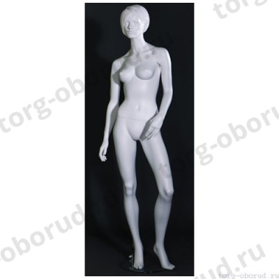 Манекен женский стилизованный, скульптурный белый, для одежды в полный рост, стоячий прямо, левая нога немного согнута в колене. MD-LW-87