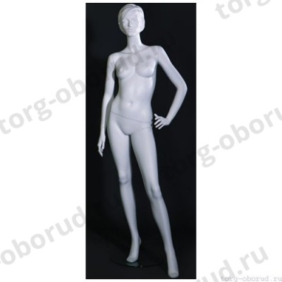 Манекен женский стилизованный, скульптурный белый, для одежды в полный рост, стоячий прямо, левая рука немного согнута в локте. MD-LW-90