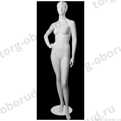Манекен женский стилизованный, скульптурный белый, для одежды в полный рост, стоячий прямо, правая рука согнута в локте. MD-LW-92
