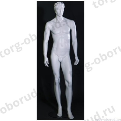Манекен мужской стилизованный, скульптурный белый, для одежды в полный рост, стоячий прямо. MD-MW-71