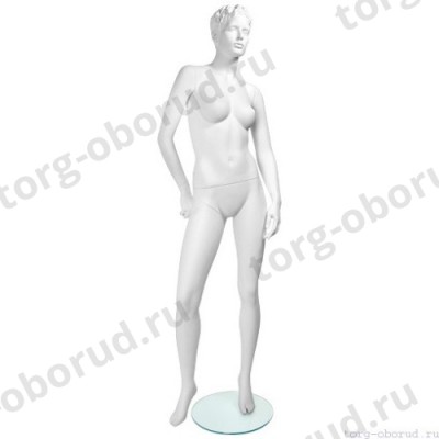 Манекен женский стилизованный, скульптурный белый, для одежды в полный рост, стоячий в пол-оборота. MD-Kristy Pose 03